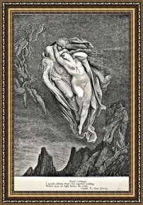 Tower of Babel Bible Illustration Framed Paintings - Dante's Vision Of Hell Illustration Engraving Couple In Wind by Gustave Dore