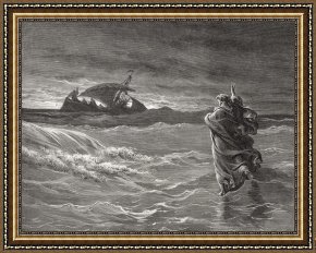 Walking The Plank Framed Paintings - Jesus Walking On The Sea John 6 19 21 by Gustave Dore