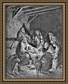 Tower of Babel Bible Illustration Framed Paintings - Nativity Bible Illustration Engraving by Gustave Dore