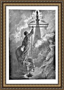 Bust Framed Prints - Raven On Bust Edgar Allan Poe Illustration by Gustave Dore