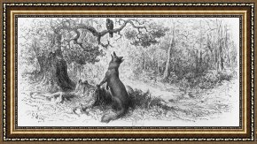 Gustave Framed Prints - The Crow and the Fox by Gustave Dore