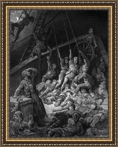 Gustave Dore Framed Prints - The Dead Sailors Rise Up And Start To Work The Ropes Of The Ship So That It Begins To Move by Gustave Dore