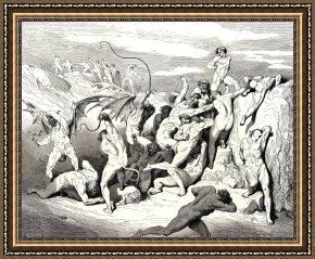The Inferno, Canto 8, Lines 2729 Soon As Both Embark Framed Prints - The Inferno, Canto 18, Line 38 Ah! How They Made Them Bound at The First Stripe! by Gustave Dore