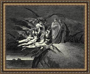 Gustave Dore Framed Prints - The Inferno, Canto 21, Line 70 &ldquo;be None of You Outrageous.&rdquo; by Gustave Dore