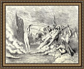 The Inferno, Canto 8, Lines 2729 Soon As Both Embark Framed Prints - The Inferno, Canto 21, Lines 5051 This Said, They Grappled Him with More Than Hundred Hooks by Gustave Dore
