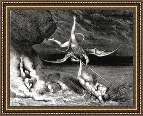 Gustave Dore Framed Prints - The Inferno, Canto 22, Line 70 in Pursuit He Therefore Sped, Exclaiming; &ldquo;thou Art Caught.&rdquo; by Gustave Dore