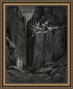 Gustave Dore Framed Prints - The Inferno, Canto 23, Lines 5254 Scarcely Had His Feet Reach&rsquo;d to The Lowest of The Bed Beneath, When Over Us The Steep They Reach&rsquo;d by Gustave Dore