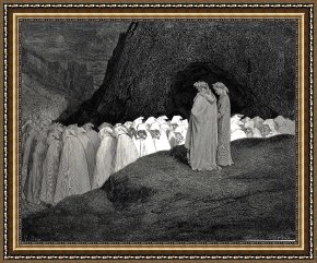 Gustave Dore Framed Prints - The Inferno, Canto 23, Lines 9294 &ldquo;tuscan, Who Visitest The College of The Mourning Hypocrites, Disdain Not to Instruct Us Who Thou Art.&rdquo; by Gustave Dore