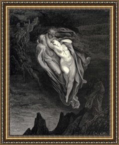 Gustave Dore Framed Prints - The Inferno, Canto 5, Lines 7274 &ldquo;bard! Willingly I Would Address Those Two Together Coming, Which Seem So Light Before The Wind.&rdquo; by Gustave Dore