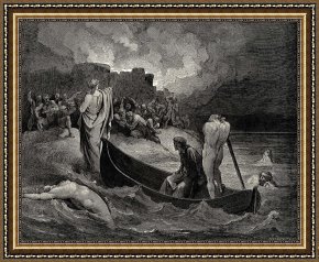 Gustave Dore Framed Prints - The Inferno, Canto 8, Lines 110111 I Could Not Hear What Terms He Offer&rsquo;d Them, But They Conferr&rsquo;d Not Long by Gustave Dore