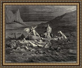 Gustave Dore Framed Prints - The Inferno, Canto 8, Lines 2729 Soon As Both Embark&rsquo;d, Cutting The Waves, Goes on The Ancient Prow, More Deeply Than with Others It Is Wont. by Gustave Dore