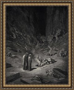 Gustave Dore Framed Prints - The Inferno, Canto 9, Lines 124126 &ldquo;he Answer Thus Return&rsquo;d The Archheretics Are Here, Accompanied by Every Sect Their Followers;&rdquo; by Gustave Dore