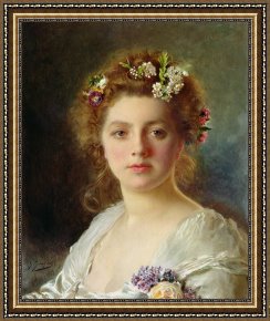 Gustave Framed Prints - Flora by Gustave Jean Jacquet