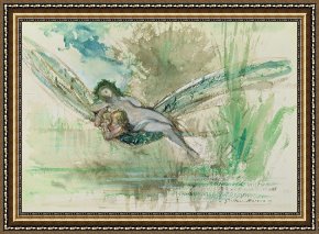 Gustave Framed Prints - Dragonfly by Gustave Moreau