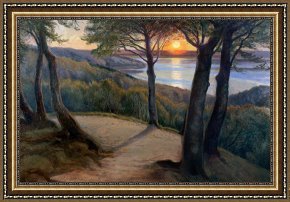 Sundown Framed Paintings - Sunset by Hans Agersnap