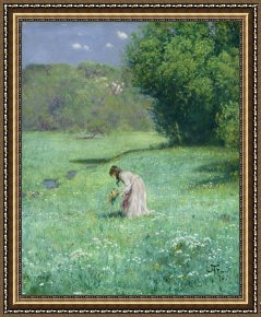 Newburyport Meadows Framed Prints - Woodland Meadow by Hans Thoma