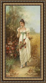 Newburyport Meadows Framed Prints - Circle Girl with Meadow Flowers And Roses by Hans Zatzka