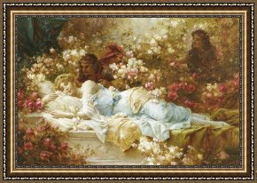Beauty Framed Paintings - Sleeping Beauty by Hans Zatzka