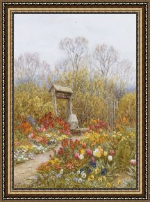 Exterior Framed Paintings - An Old Well Brook Surrey by Helen Allingham