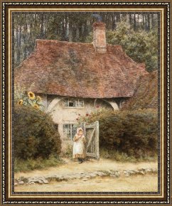 The Brandenburg Gate Berlin Framed Paintings - At the Cottage Gate by Helen Allingham