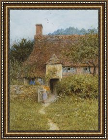 Exterior Framed Paintings - Old Cottage Witley by Helen Allingham