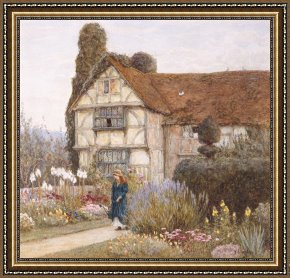 Exterior Framed Paintings - Old Manor House by Helen Allingham