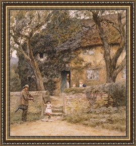 Exterior Framed Paintings - The Fiddler by Helen Allingham