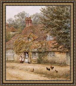 Exterior Framed Paintings - The Old Fish Shop Haslemere by Helen Allingham