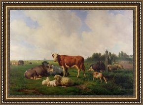 Newburyport Meadows Framed Prints - Animals Grazing in a Meadow by Hendrikus van de Sende Baachyssun