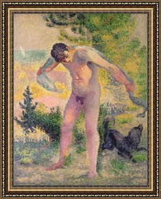 Tropez Framed Paintings - Bather drying himself at St Tropez by Henri-Edmond Cross