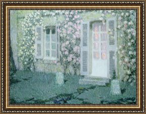 Sidaner Framed Prints - The House With Roses by Henri Eugene Augustin Le Sidaner