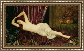 Cubist Nude Orange And Purple Framed Paintings - Reclining Nude by Henri Fantin Latour