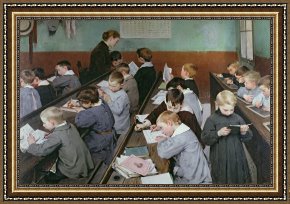Jules Framed Prints - The Children's Class by Henri Jules Jean Geoffroy