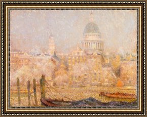 Sidaner Framed Prints - St. Paul's From The River Morning Sun in Winter by Henri Le Sidaner