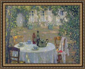 The Garden of Eden Framed Paintings - The Table in the Sun in the Garden by Henri Le Sidaner