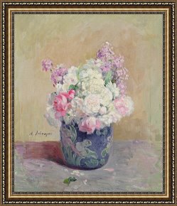 Flowers in a Blue Vase Framed Prints - Vase Of Flowers by Henri Lebasque