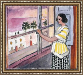 Woman with Cello Framed Prints - Young Woman at The Window Sunset 1921 by Henri Matisse