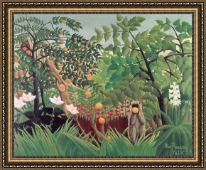 Four Boars in a Landscape Framed Paintings - Exotic Landscape by Henri Rousseau