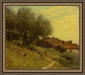 Henry Herbert La Thangue Framed Paintings - A Hillside Village in Provence by Henry Herbert La Thangue