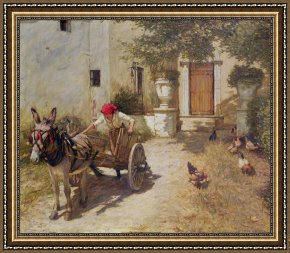 Scene Framed Prints - Farm Yard Scene by Henry Herbert La Thangue