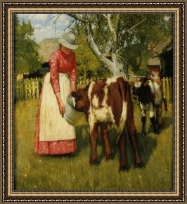 Henry Herbert La Thangue Framed Paintings - First Meal by Henry Herbert La Thangue