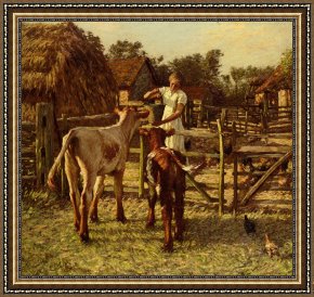 Henry Herbert La Thangue Framed Paintings - Sussex Farm by Henry Herbert La Thangue