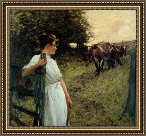 Henry Framed Paintings - The Farmer's Daughter by Henry Herbert La Thangue