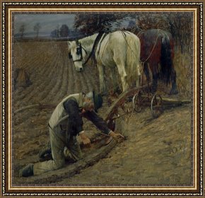 Henry Herbert La Thangue Framed Paintings - The Last Furrow by Henry Herbert La Thangue