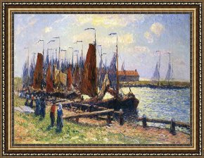 Henry Moret Framed Prints - The Port of Volendam by Henry Moret