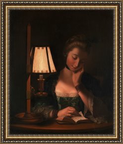 Robert Anning Bell Framed Paintings - Woman Reading by a Paper Bell Shade by Henry Robert Morland
