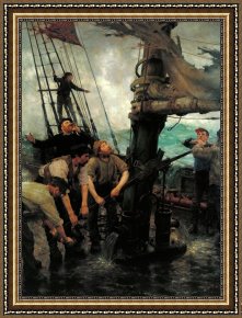 Tuke Framed Paintings - All Hands to The Pumps by Henry Scott Tuke