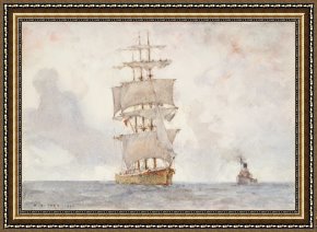 Tuke Framed Paintings - Barque and Tug by Henry Scott Tuke