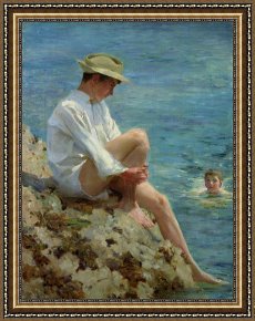 The Drummer Boy's Dream Framed Paintings - Boys Bathing by Henry Scott Tuke
