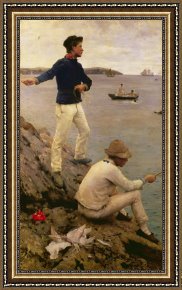 The Drummer Boy's Dream Framed Paintings - Fisher Boys Falmouth by Henry Scott Tuke